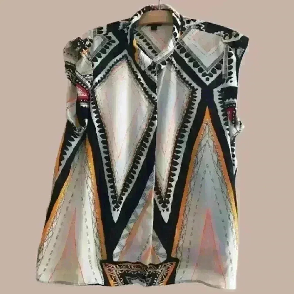 Bold  Abstract Shapes Sleeveless Blouse 90s